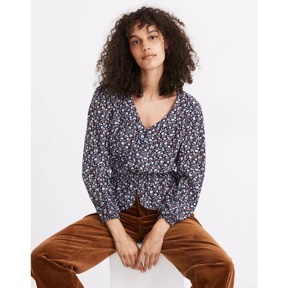 Madewell Womens Silk V Neck Peplum Blouse Size XS in Harvest Vine Floral - Picture 2 of 7